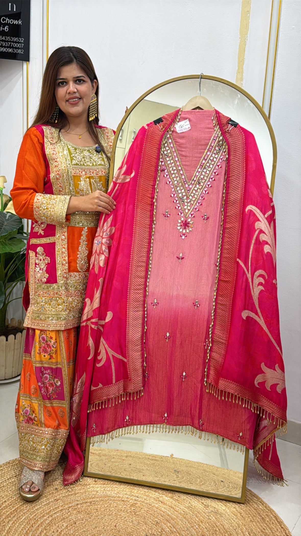 Designer Pure Crushed Shimmer Silk Suit with Ombre Style & Mirror Work Detailing GF 452